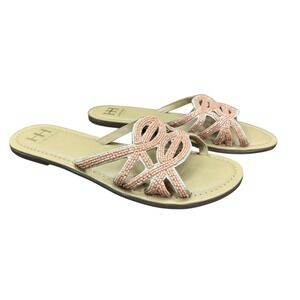 Haute Hippie Beaded‎ Slide Sandals Flats Peachy Pink Women's Size 8.5 Strappy